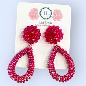 Lisi Lerch Kate Earrings Fuchsia Hot Pink, Beaded, Gold, Summer, Southern Charm